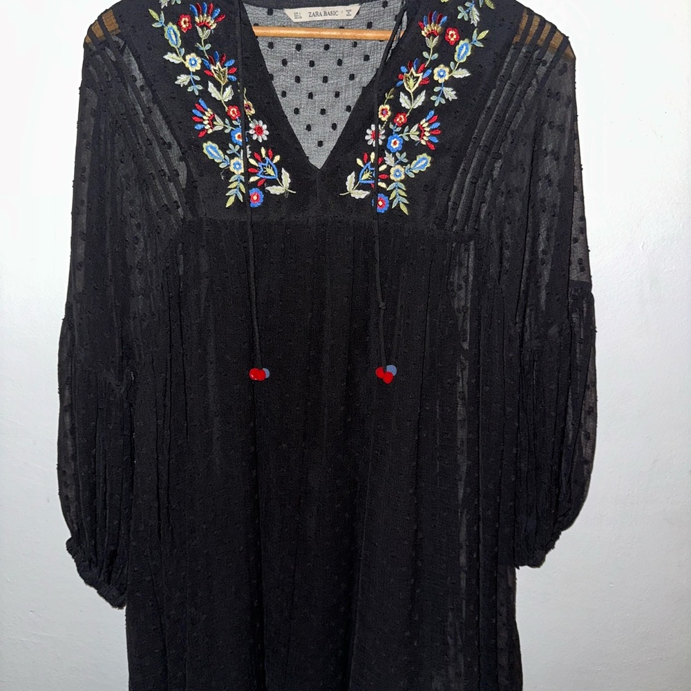 Zara Black Dress with Floral Embroidery